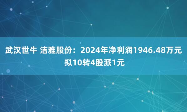 武汉世牛 洁雅股份：2024年净利润1946.48万元 拟10转4股派1元